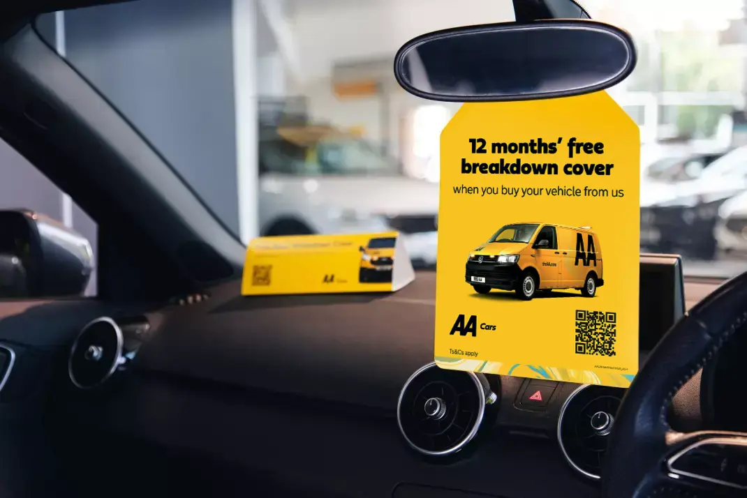 Free basic breakdown offer hanging from rear view mirror