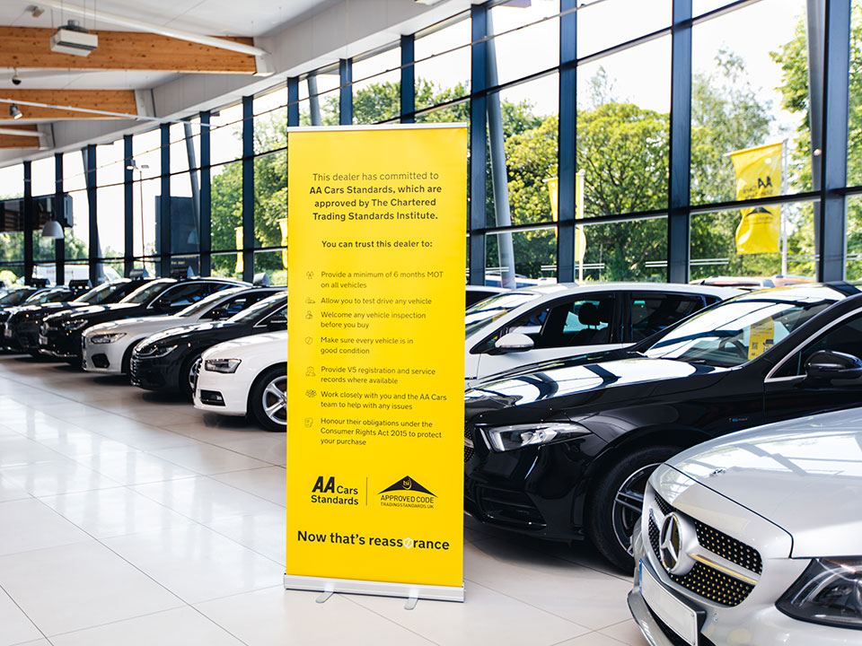 AA Cars Standards banners in car dealership