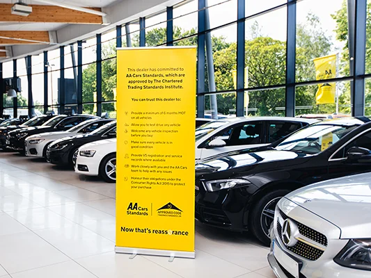 A Cars Standards banners in car dealership